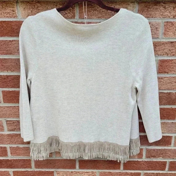 Chico's Cardigan Sweater Women's Size Medium Beige Suede Accents - Picture 2 of 10